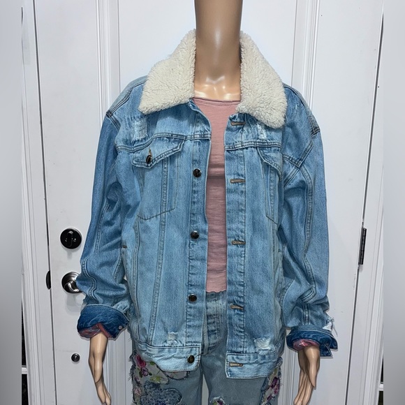 Freepeople Plaid Lined Sherpa Jean Trucker Coat Never Worn But Washed - Picture 1 of 6